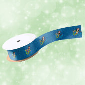 Folk Art Green Mermaid String of Red Hearts Satijnen Lint