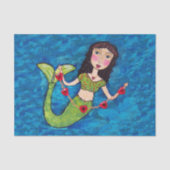 Folk Art Green Mermaid String of Red Hearts Tissuepapier (Voorkant)