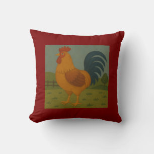 Folk Art Haan – Rustic Country Chicken Illustra Kussen