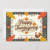 Folk Art Harvest Autumn Leaves Happy Thanksgiving Kaart (Voorkant)