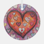 Folk Art Heart Glas Ornament (Voorkant)