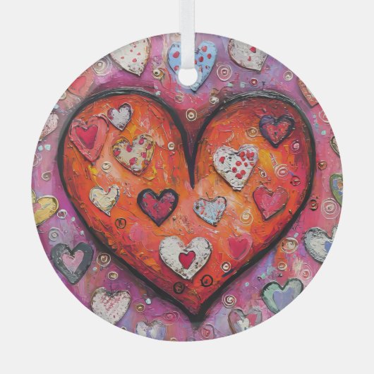 Folk Art Heart Glas Ornament (Voorkant)