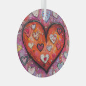 Folk Art Heart Glas Ornament (Voorkant Rechts)