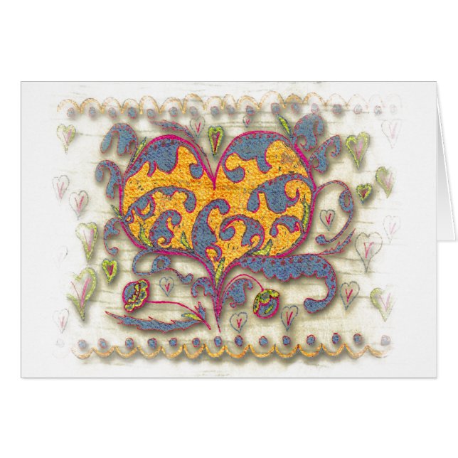 Folk Art Heart met bladeren en bloemen (Voorkant Horizontaal)