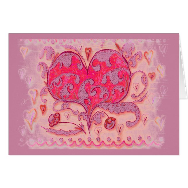 Folk Art Heart met bladeren en bloemen (Voorkant Horizontaal)
