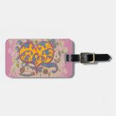 Folk Art Heart met bladeren en bloemen Bagagelabel (Voorkant horizontaal)