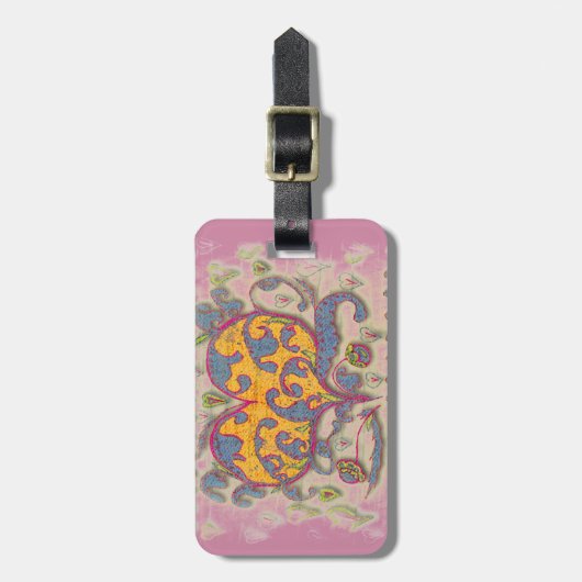 Folk Art Heart met bladeren en bloemen Bagagelabel (Voorkant verticaal)