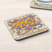 Folk Art Heart met bladeren en bloemen Bier Onderzetter (Linkerzijde)