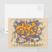 Folk Art Heart met bladeren en bloemen Briefkaart (Voorkant / Achterkant)