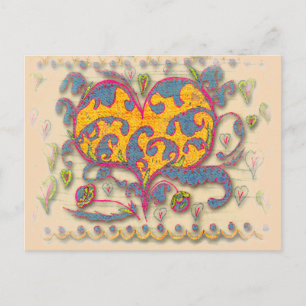 Folk Art Heart met bladeren en bloemen Briefkaart
