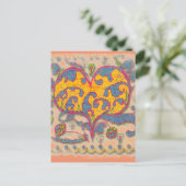 Folk Art Heart met bladeren en bloemen Briefkaart (Staand voorkant)