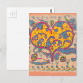 Folk Art Heart met bladeren en bloemen Briefkaart (Voorkant / Achterkant)