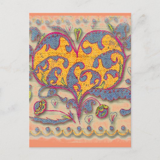 Folk Art Heart met bladeren en bloemen Briefkaart (Voorkant)