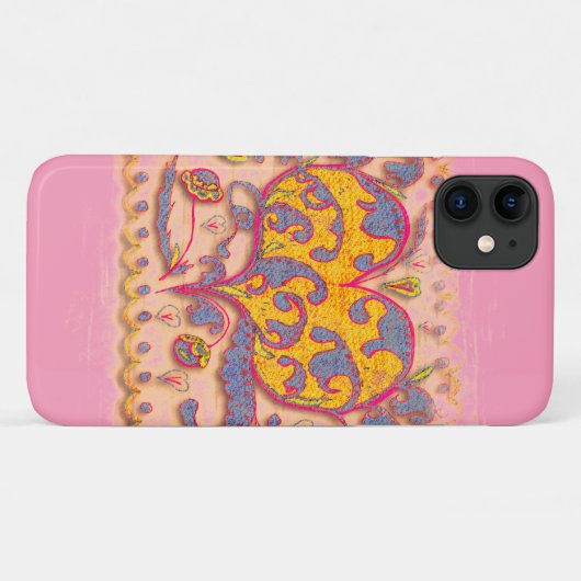 Folk Art Heart met bladeren en bloemen Case-Mate iPhone Case (Achterkant (horizontaal))