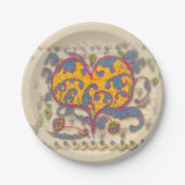 Folk Art Heart met bladeren en bloemen Dinner Plat Papieren Bordje (Voorkant)