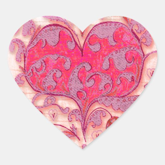 Folk Art Heart met bladeren en bloemen Hart Sticker (Voorkant)