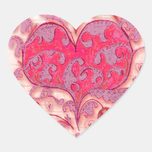 Folk Art Heart met bladeren en bloemen Hart Sticker