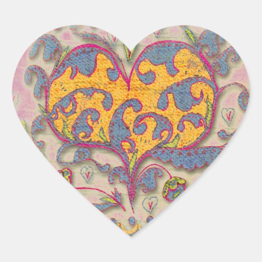 Folk Art Heart met bladeren en bloemen Hart Sticker (Voorkant)