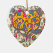 Folk Art Heart met bladeren en bloemen Keramisch Ornament (Rechts)