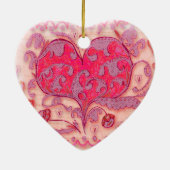 Folk Art Heart met bladeren en bloemen Keramisch Ornament (Achterkant)