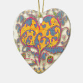 Folk Art Heart met bladeren en bloemen Keramisch Ornament (Links)
