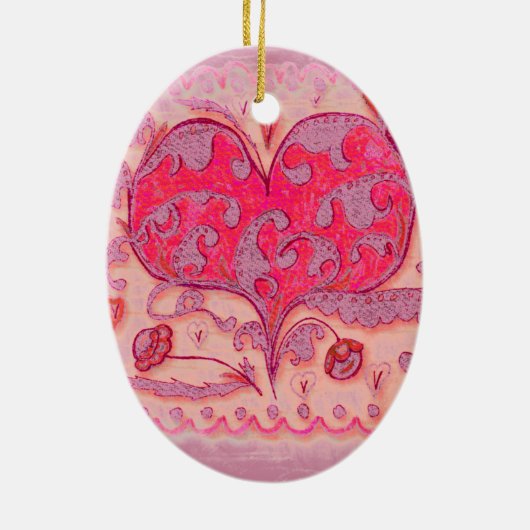 Folk Art Heart met bladeren en bloemen Keramisch Ornament (Achterkant)