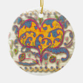 Folk Art Heart met bladeren en bloemen Keramisch Ornament (Voorkant)