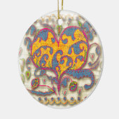 Folk Art Heart met bladeren en bloemen Keramisch Ornament (Links)