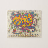 Folk Art Heart met bladeren en bloemen Legpuzzel (Horizontaal)