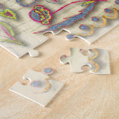 Folk Art Heart met bladeren en bloemen Legpuzzel (Zijkant)