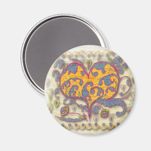 Folk Art Heart met bladeren en bloemen Magneet (Voorkant / Achterkant)