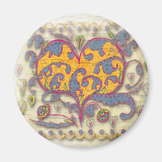 Folk Art Heart met bladeren en bloemen Magneet (Voorkant)