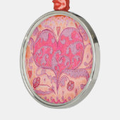 Folk Art Heart met bladeren en bloemen Metalen Ornament (Links)