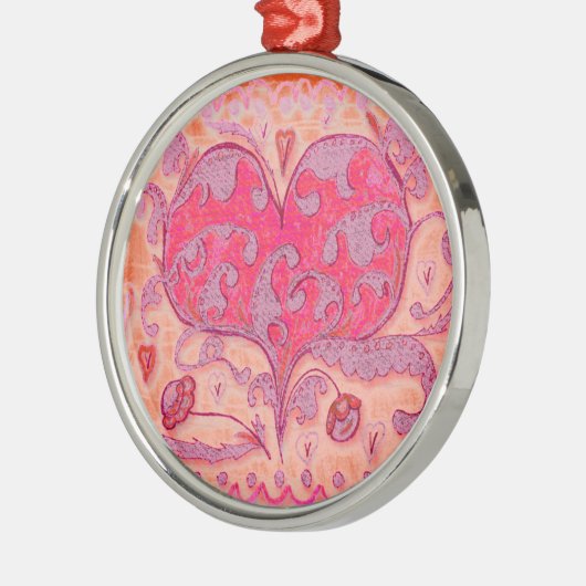 Folk Art Heart met bladeren en bloemen Metalen Ornament (Links)