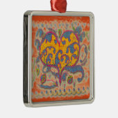 Folk Art Heart met bladeren en bloemen Metalen Ornament (Rechts)