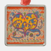 Folk Art Heart met bladeren en bloemen Metalen Ornament (Voorkant)