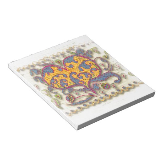 Folk Art Heart met bladeren en bloemen Notitieblok (Schuin)