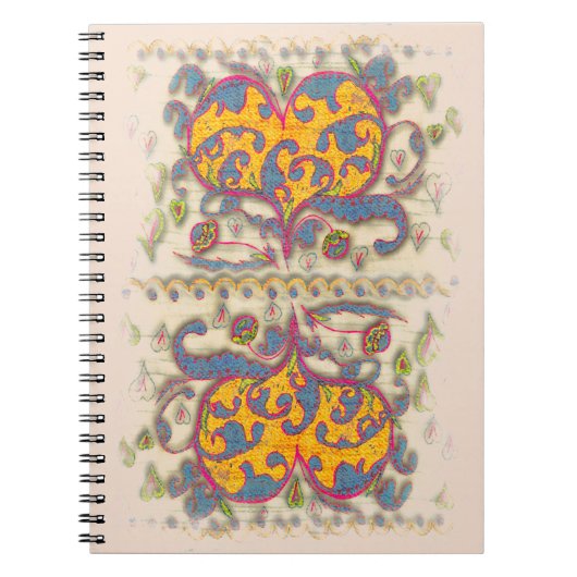 Folk Art Heart met bladeren en bloemen Notitieboek (Voorkant)