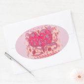 Folk Art Heart met bladeren en bloemen Ovale Sticker (Envelop)