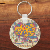 Folk Art Heart met bladeren en bloemen Sleutelhanger (Voorkant)