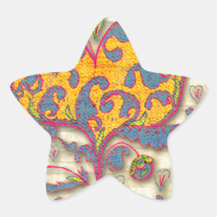 Folk Art Heart met bladeren en bloemen Ster Sticker