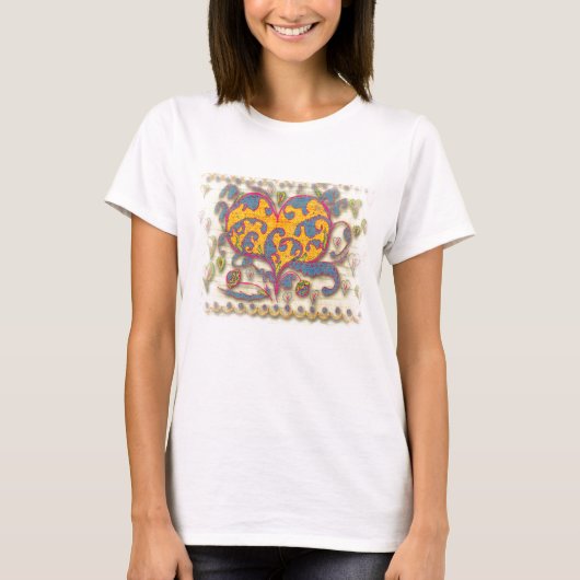 Folk Art Heart met bladeren en bloemen T-shirt (Voorkant)