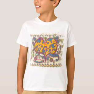 Folk Art Heart met bladeren en bloemen T-shirt