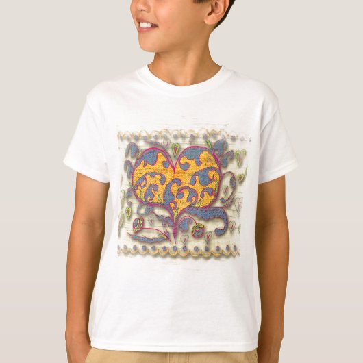 Folk Art Heart met bladeren en bloemen T-shirt (Voorkant)