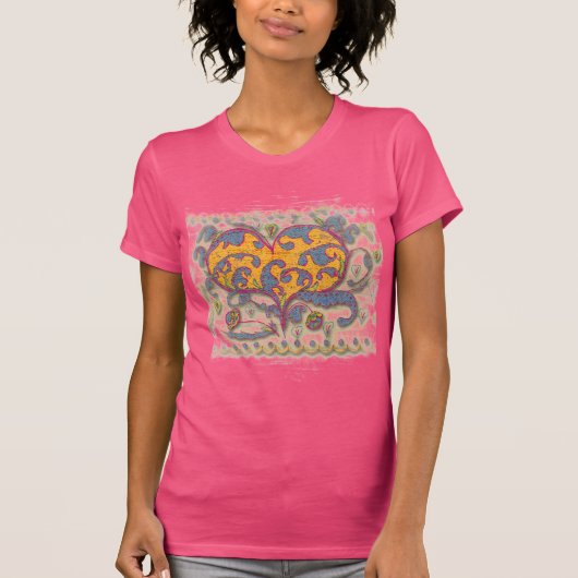 Folk Art Heart met bladeren en bloemen T-shirt (Voorkant)