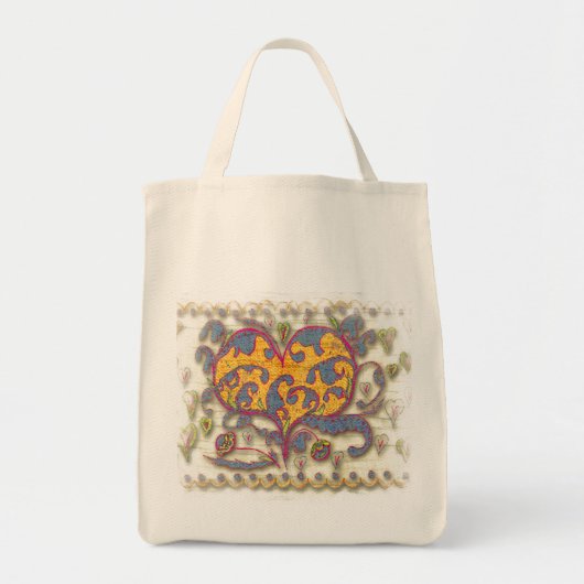 Folk Art Heart met bladeren en bloemen Tote Bag (Voorkant)