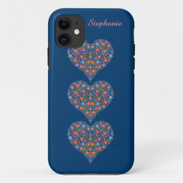 Folk Art Hearts, Deep Blue iPhone 5 Hoesje-mate Ho 11 Hoesje