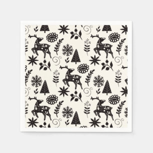 Folk Art Herten Bos Zwart en Wit Servet