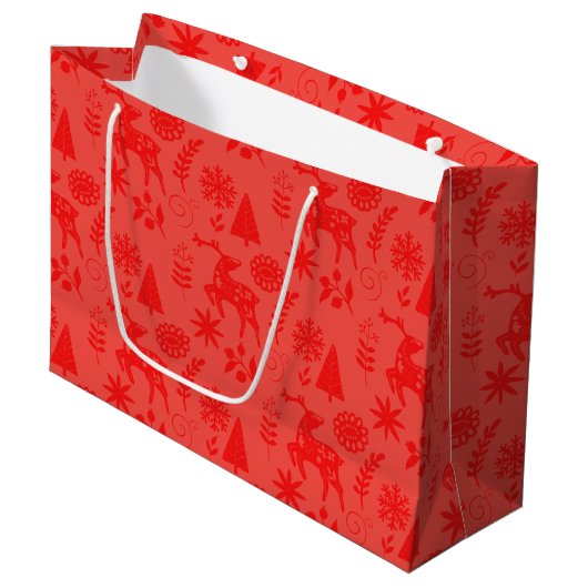 Folk Art Herten Botanisch Rood Grote Cadeautas (Voorkant Gekanteld)