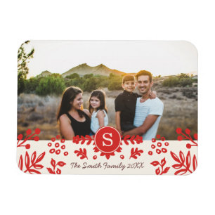 Folk Art Holiday Monogram Foto Magnet Magneet